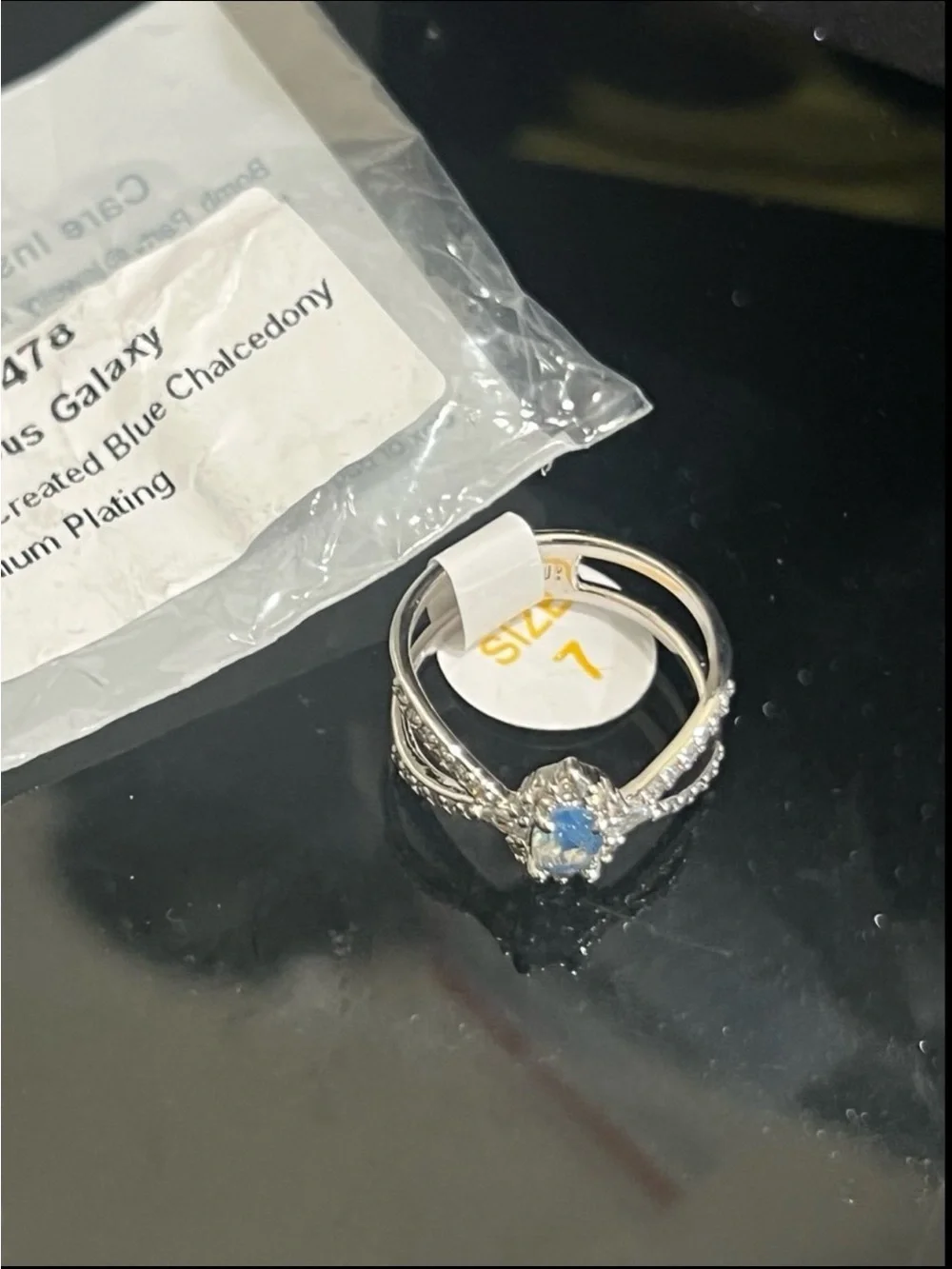 Bomb party glamorous  galaxy lab created blue chalcedony rhodium-plating ring - Picture 6 of 12